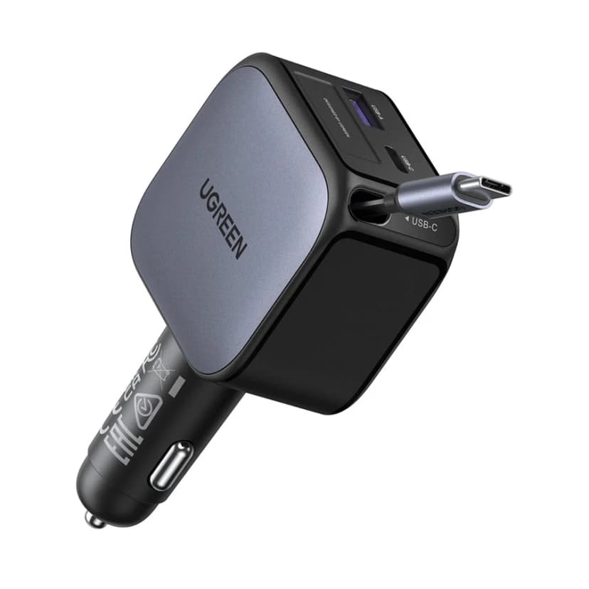 Ugreen EC602 (55212B) 60W USB-A & USB-C Metallic Grey Fast Car Charger with Retractable Cable #55212B